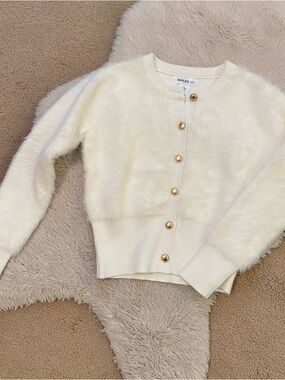 Bailey 44 Cream Fuzzy Button-Up Cardigan